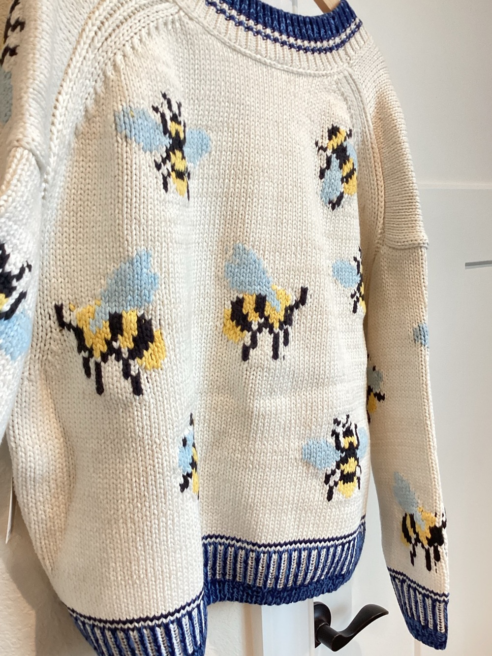 Anthropologie Bee Cardigan Sweater Maeve Icon Chunky New Small Ivory Bumblebee - Picture 12 of 12